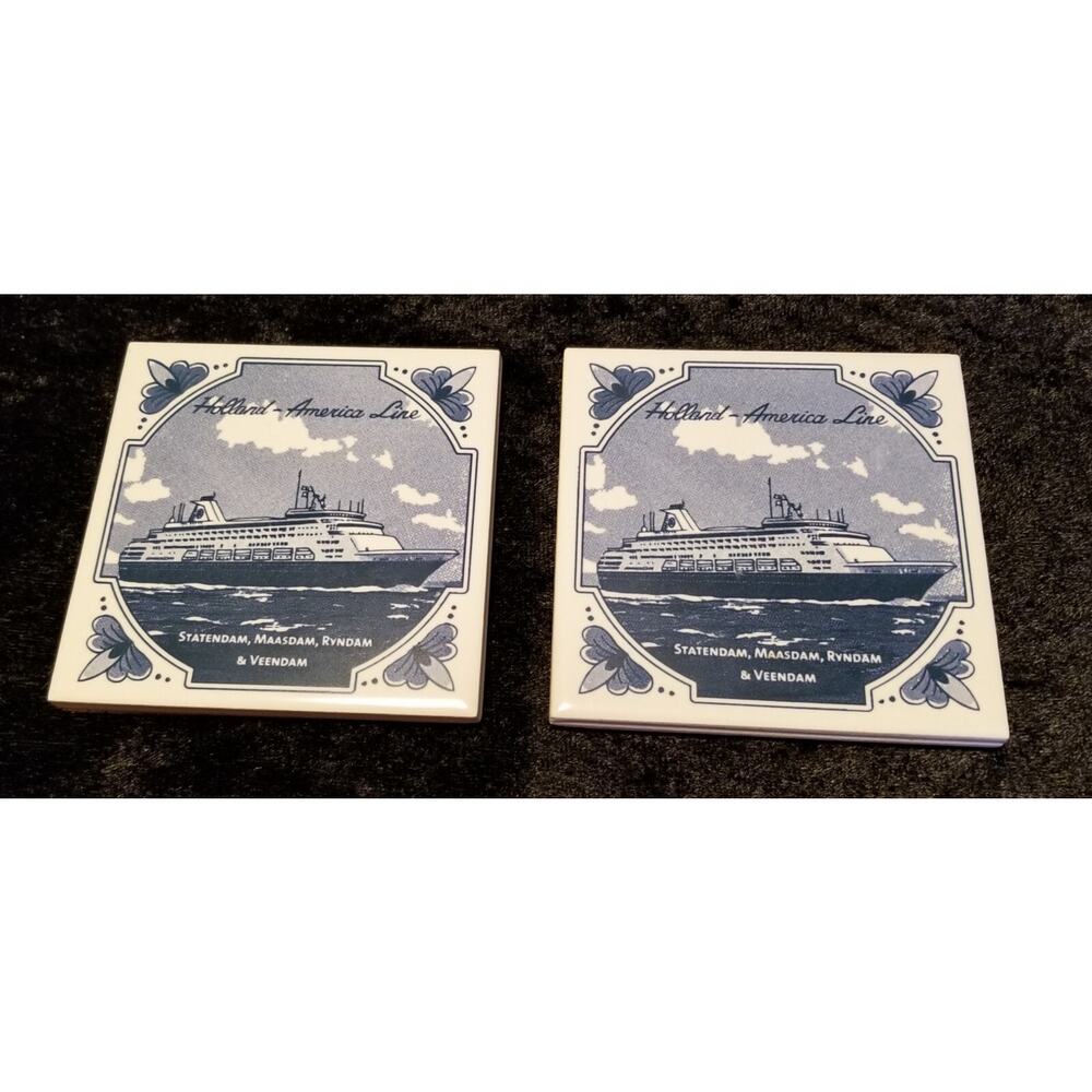 2 Holland-America Line DELFT Cork Tile Coasters/Statendam-Maasdam-Ryndam (B-23)
